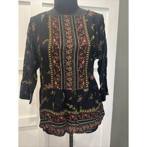 J. Jill Pheasant Blouse Floral Boho Size Small